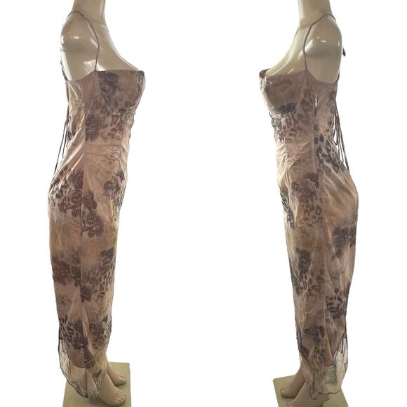 HOUSE OF CB Azia Dress Size L+ Plus Cup Maxi Cream Floral Print Mesh Lace Up - Picture 7 of 16